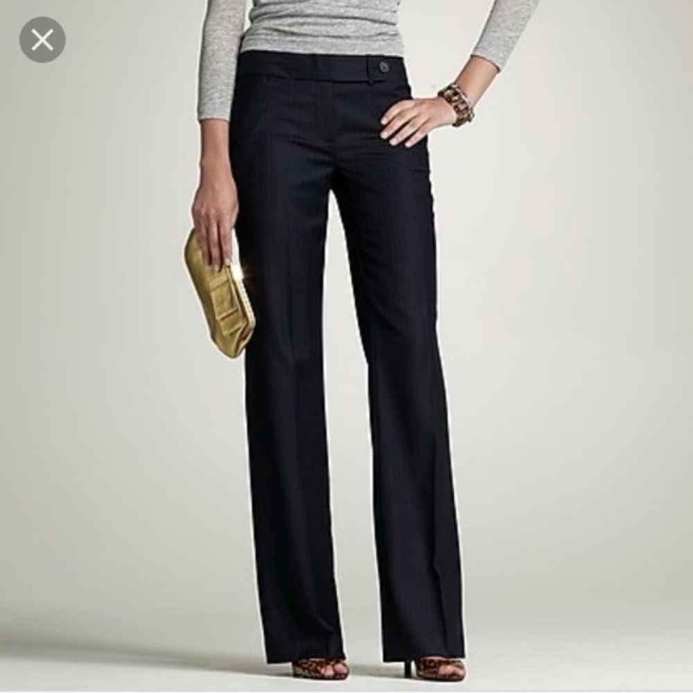 J Crew Favourite Pants Wool Navy Blue Full Length Flare Pants Career Office